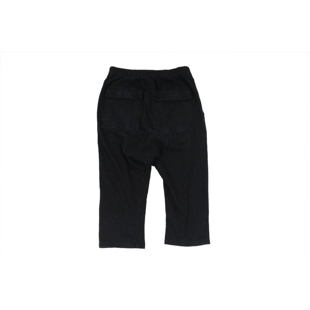 Rick Owens Men Cropped Pants Medium Black Cotton Drop Crotch Drawstring Trousers - Picture 2 of 10